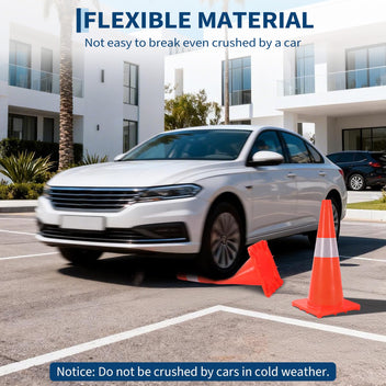 Garvee 18 in Traffic Cones, 6 Pack with Reflective Collars and PVC Base, Stackable Foldable Road Safety Cones for Parking, Construction, Sports Training, Event Control, Orange