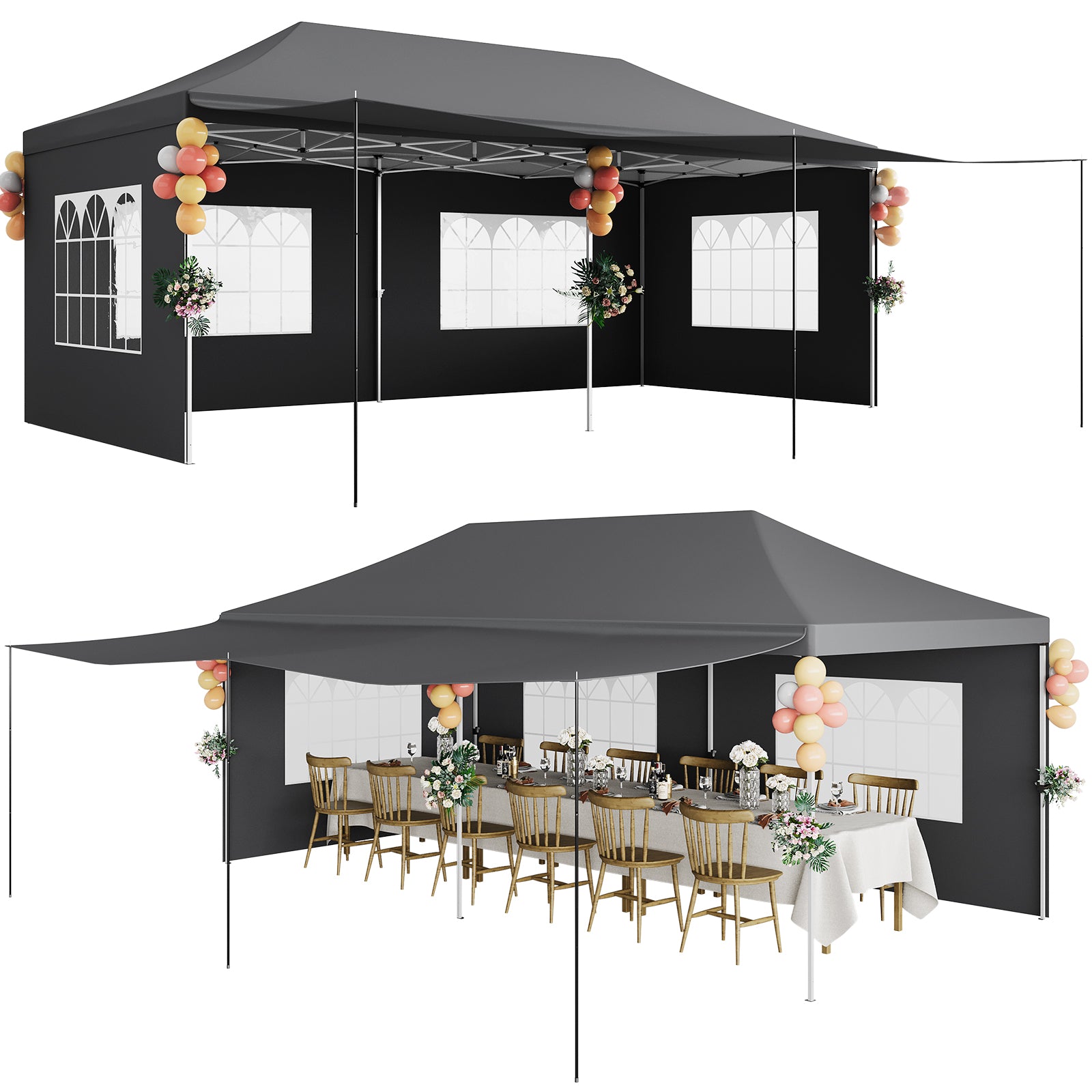 Garvee 10x20 Pop Up Canopy Tent Heavy Duty Waterproof with Roller Bag, Thickened Legs, 6 Sidewalls, Sandbags, Adjustable Height for Parties and Outdoor Events