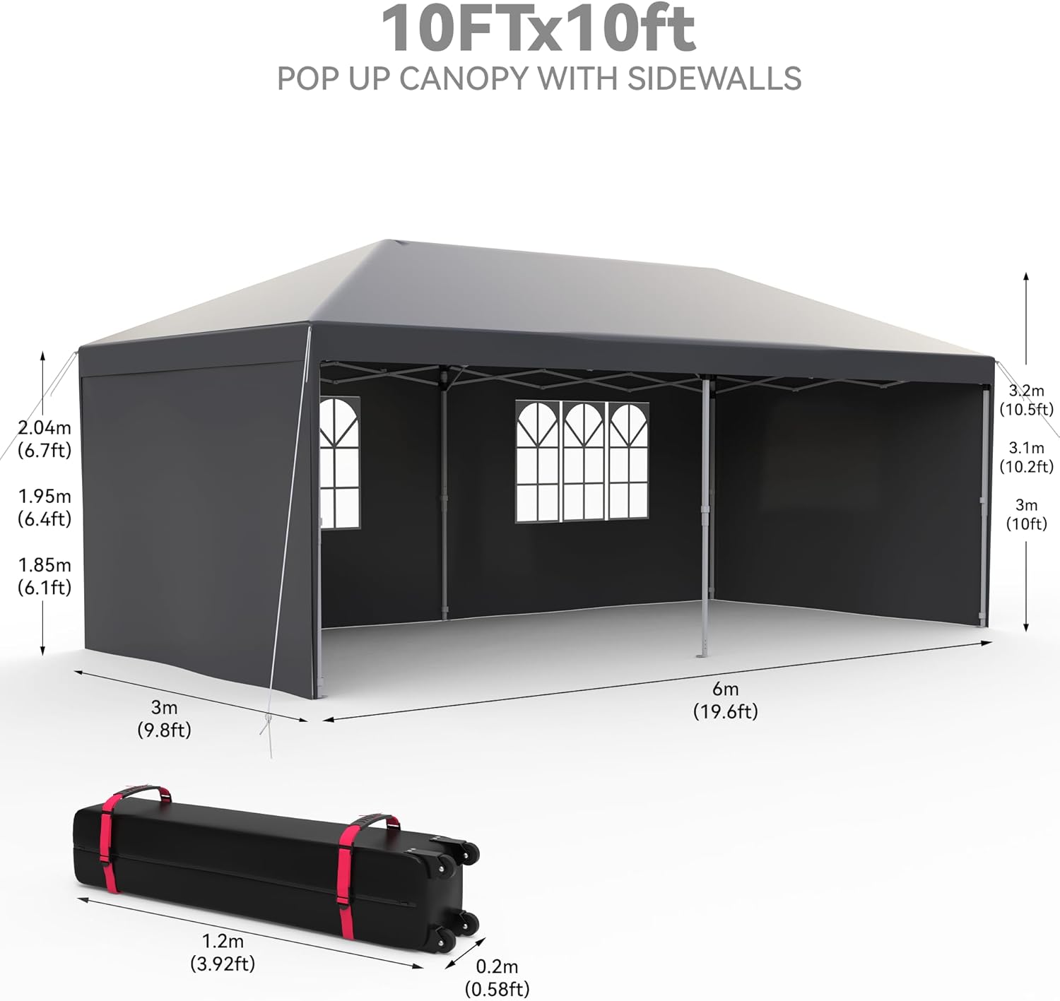 Garvee Graveelife 10x20 Pop Up Canopy Tent, Portable Outdoor Canopy with 4 Sidewalls, Wheeled Bag, Easy Set-Up Waterproof Outdoor Party Gazebo, Instant Tent for Wedding Backyard Garden Event