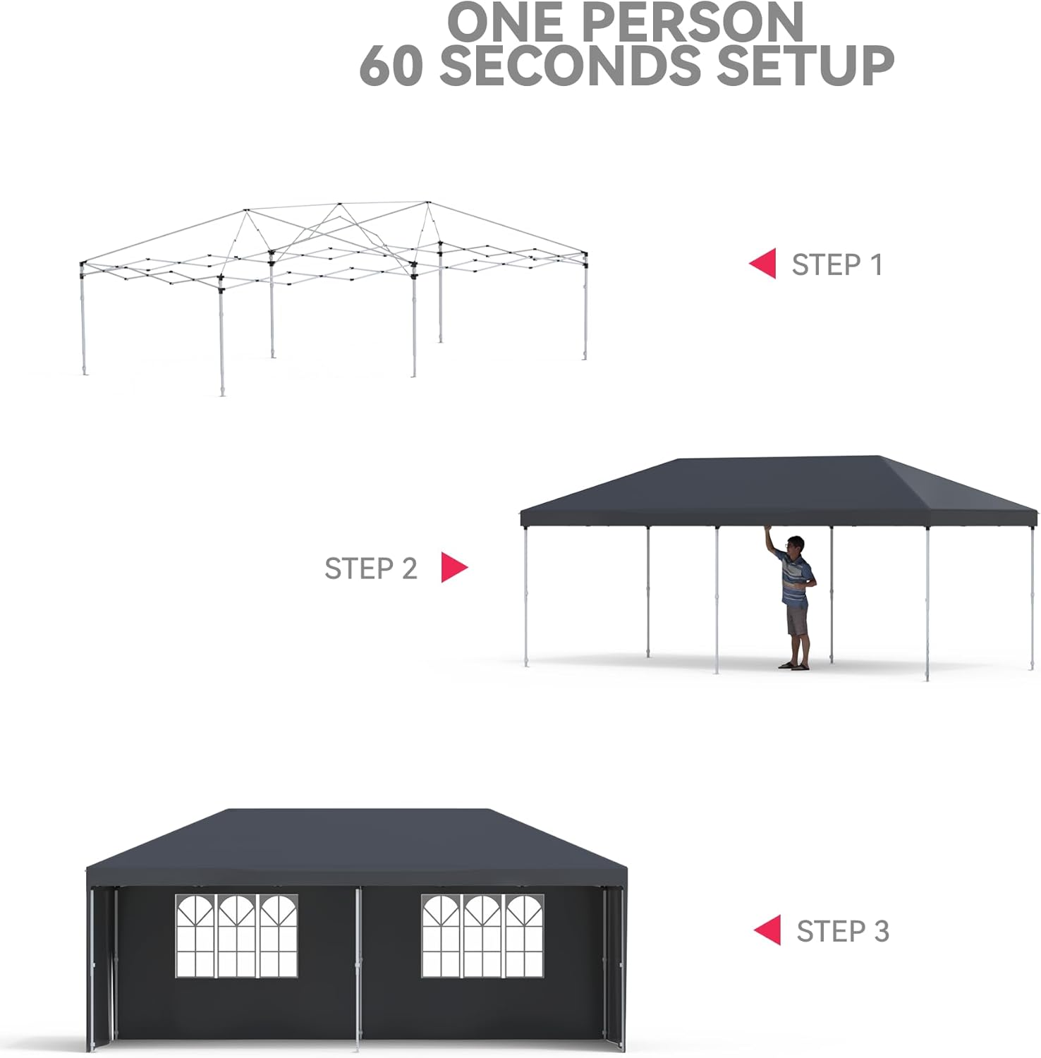 Garvee Graveelife 10x20 Pop Up Canopy Tent, Portable Outdoor Canopy with 4 Sidewalls, Wheeled Bag, Easy Set-Up Waterproof Outdoor Party Gazebo, Instant Tent for Wedding Backyard Garden Event