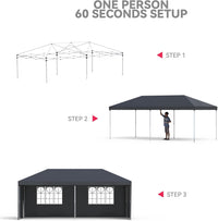 Garvee Graveelife 10x20 Pop Up Canopy Tent, Portable Outdoor Canopy with 4 Sidewalls, Wheeled Bag, Easy Set-Up Waterproof Outdoor Party Gazebo, Instant Tent for Wedding Backyard Garden Event