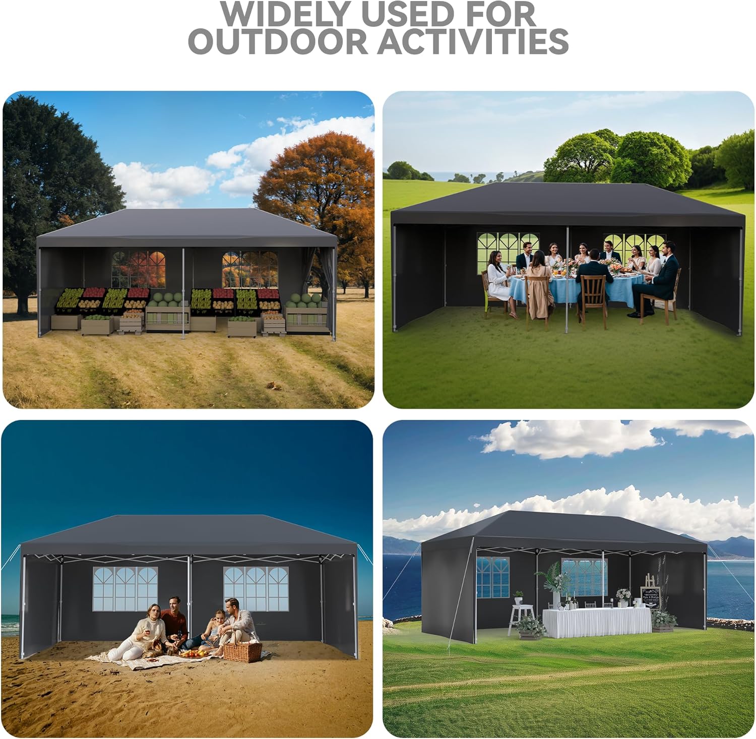 Garvee Graveelife 10x20 Pop Up Canopy Tent, Portable Outdoor Canopy with 4 Sidewalls, Wheeled Bag, Easy Set-Up Waterproof Outdoor Party Gazebo, Instant Tent for Wedding Backyard Garden Event