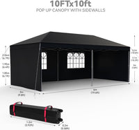 Garvee Graveelife 10x20 Pop Up Canopy Tent, Portable Outdoor Canopy with 4 Sidewalls, Wheeled Bag, Easy Set-Up Waterproof Outdoor Party Gazebo, Instant Tent for Wedding Backyard Garden Event