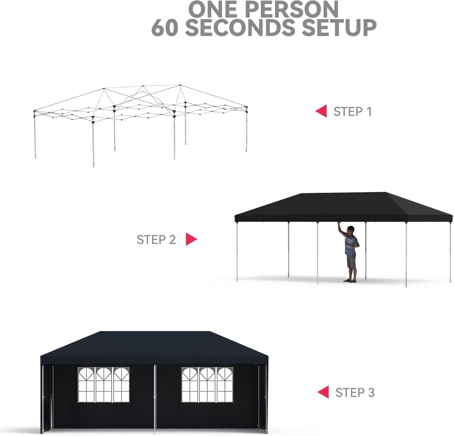 Garvee Graveelife 10x20 Pop Up Canopy Tent, Portable Outdoor Canopy with 4 Sidewalls, Wheeled Bag, Easy Set-Up Waterproof Outdoor Party Gazebo, Instant Tent for Wedding Backyard Garden Event