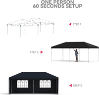 Garvee Graveelife 10x20 Pop Up Canopy Tent, Portable Outdoor Canopy with 4 Sidewalls, Wheeled Bag, Easy Set-Up Waterproof Outdoor Party Gazebo, Instant Tent for Wedding Backyard Garden Event