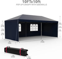 Garvee Graveelife 10x20 Pop Up Canopy Tent, Portable Outdoor Canopy with 4 Sidewalls, Wheeled Bag, Easy Set-Up Waterproof Outdoor Party Gazebo, Instant Tent for Wedding Backyard Garden Event