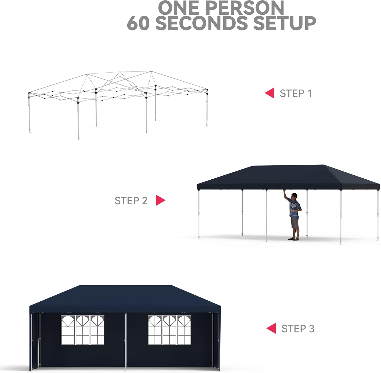 Garvee Graveelife 10x20 Pop Up Canopy Tent, Portable Outdoor Canopy with 4 Sidewalls, Wheeled Bag, Easy Set-Up Waterproof Outdoor Party Gazebo, Instant Tent for Wedding Backyard Garden Event