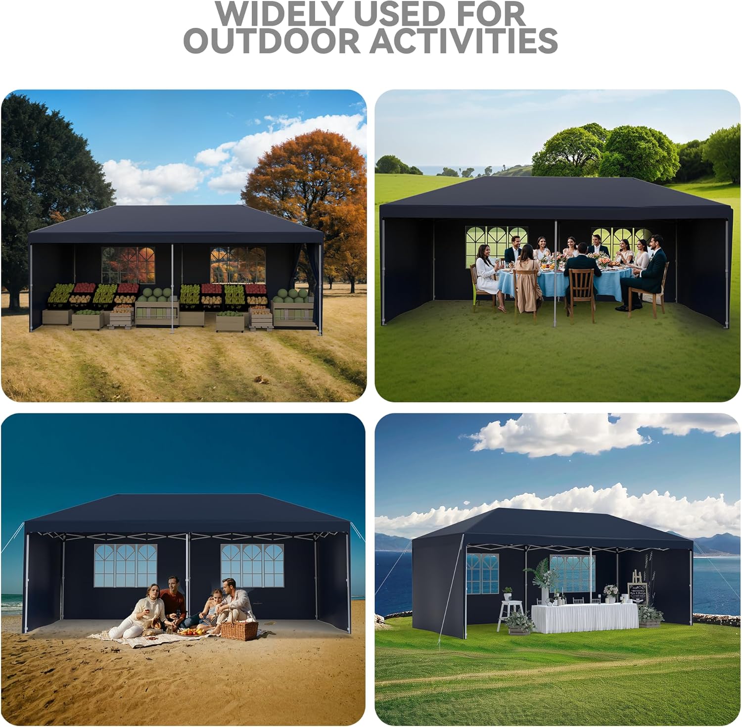 Garvee Graveelife 10x20 Pop Up Canopy Tent, Portable Outdoor Canopy with 4 Sidewalls, Wheeled Bag, Easy Set-Up Waterproof Outdoor Party Gazebo, Instant Tent for Wedding Backyard Garden Event