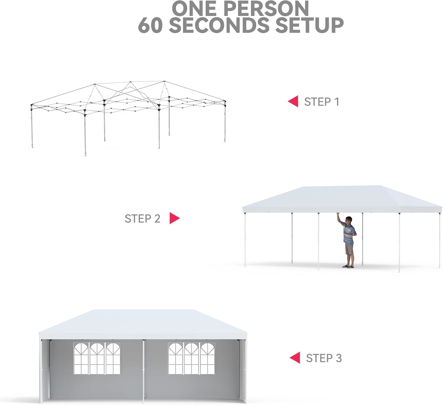 Garvee Graveelife 10x20 Pop Up Canopy Tent, Portable Outdoor Canopy with 4 Sidewalls, Wheeled Bag, Easy Set-Up Waterproof Outdoor Party Gazebo, Instant Tent for Wedding Backyard Garden Event