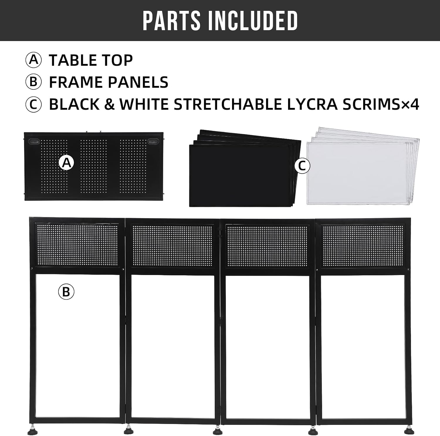 Garvee DJ Booth Portable DJ Facade Table Station Event Foldable 20"x40" Tabletop, Black & White Lighting Scrims for Show, Party, Gathering