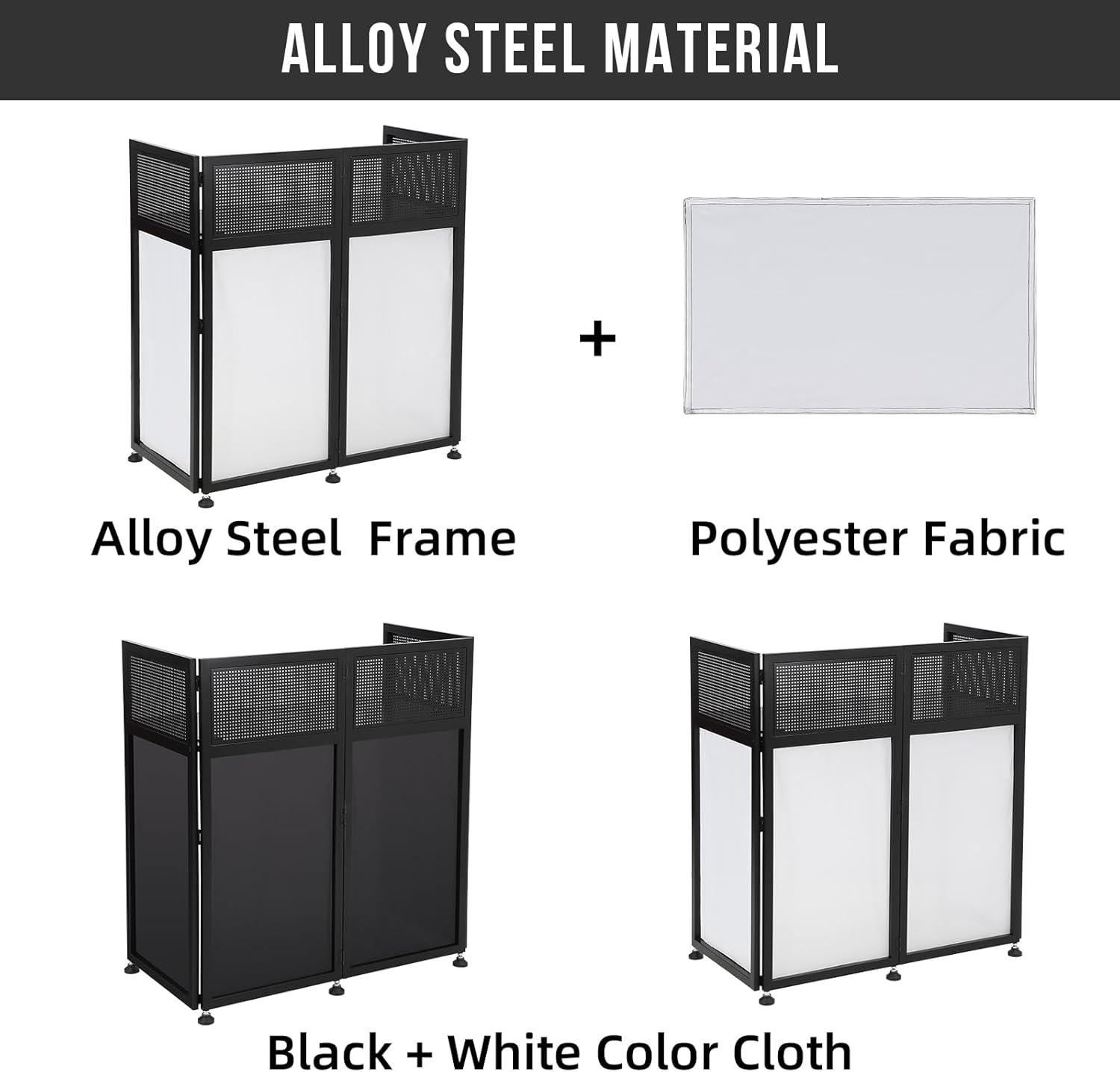 Garvee DJ Booth Portable DJ Facade Table Station Event Foldable 20"x40" Tabletop, Black & White Lighting Scrims for Show, Party, Gathering