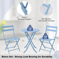 Garvee Outdoor 3 Pieces Patio Bistro Set, Waterproof Folding Coffee Table and Chairs Sets, Blue