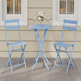 Garvee Outdoor 3 Pieces Patio Bistro Set, Waterproof Folding Coffee Table and Chairs Sets, Blue - Blue
