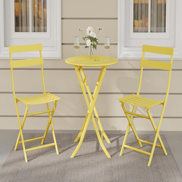 Garvee Outdoor 3 Pieces Patio Bistro Set, Waterproof Folding Coffee Table and Chairs Sets, Yellow