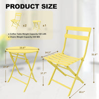 Garvee Outdoor 3 Pieces Patio Bistro Set, Waterproof Folding Coffee Table and Chairs Sets, Yellow