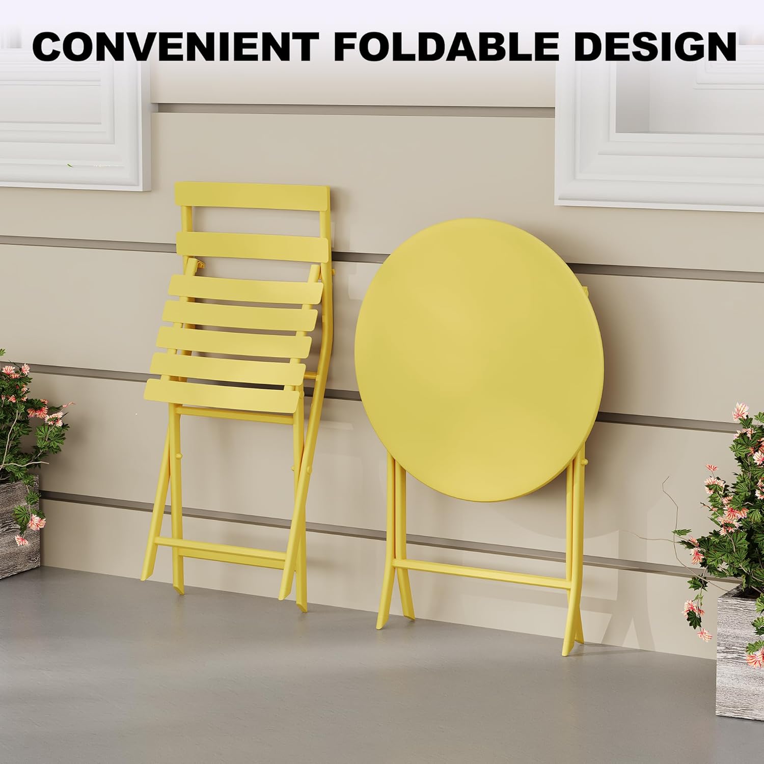 Garvee Outdoor 3 Pieces Patio Bistro Set, Waterproof Folding Coffee Table and Chairs Sets, Yellow