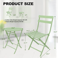 Garvee Outdoor 3 Pieces Patio Bistro Set, Waterproof Folding Coffee Table and Chairs Sets, Green