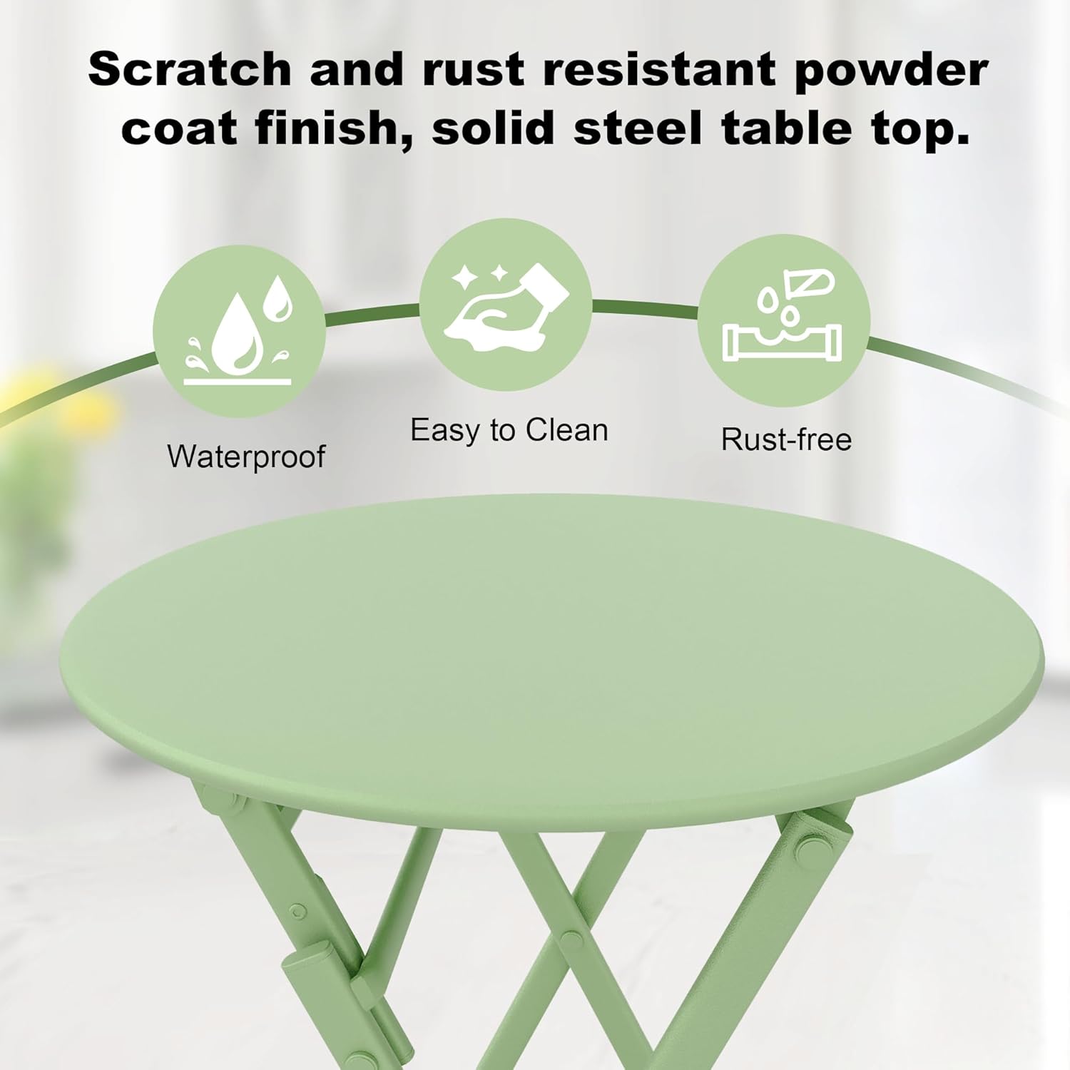 Garvee Outdoor 3 Pieces Patio Bistro Set, Waterproof Folding Coffee Table and Chairs Sets, Green