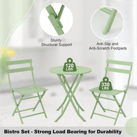 Garvee Outdoor 3 Pieces Patio Bistro Set, Waterproof Folding Coffee Table and Chairs Sets, Green