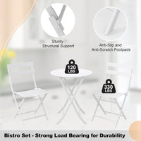 Garvee Outdoor 3 Pieces Patio Bistro Set, Waterproof Folding Coffee Table and Chairs Sets, White