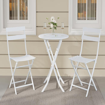 Garvee Outdoor 3 Pieces Patio Bistro Set, Waterproof Folding Coffee Table and Chairs Sets, White