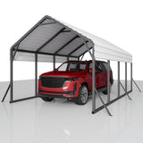 Garvee Oversized Metal Carport 13'x21'x11' Steel Heavy Duty, 600 Lbs Weight, 27 Gauge Sheet Metal Roof, Rust-Resistant Coating, All-Weather Shelter for Trucks & Boats