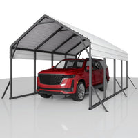 Garvee Oversized Metal Carport 13'x21'x11' Steel Heavy Duty, 600 Lbs Weight, 27 Gauge Sheet Metal Roof, Rust-Resistant Coating, All-Weather Shelter for Trucks & Boats