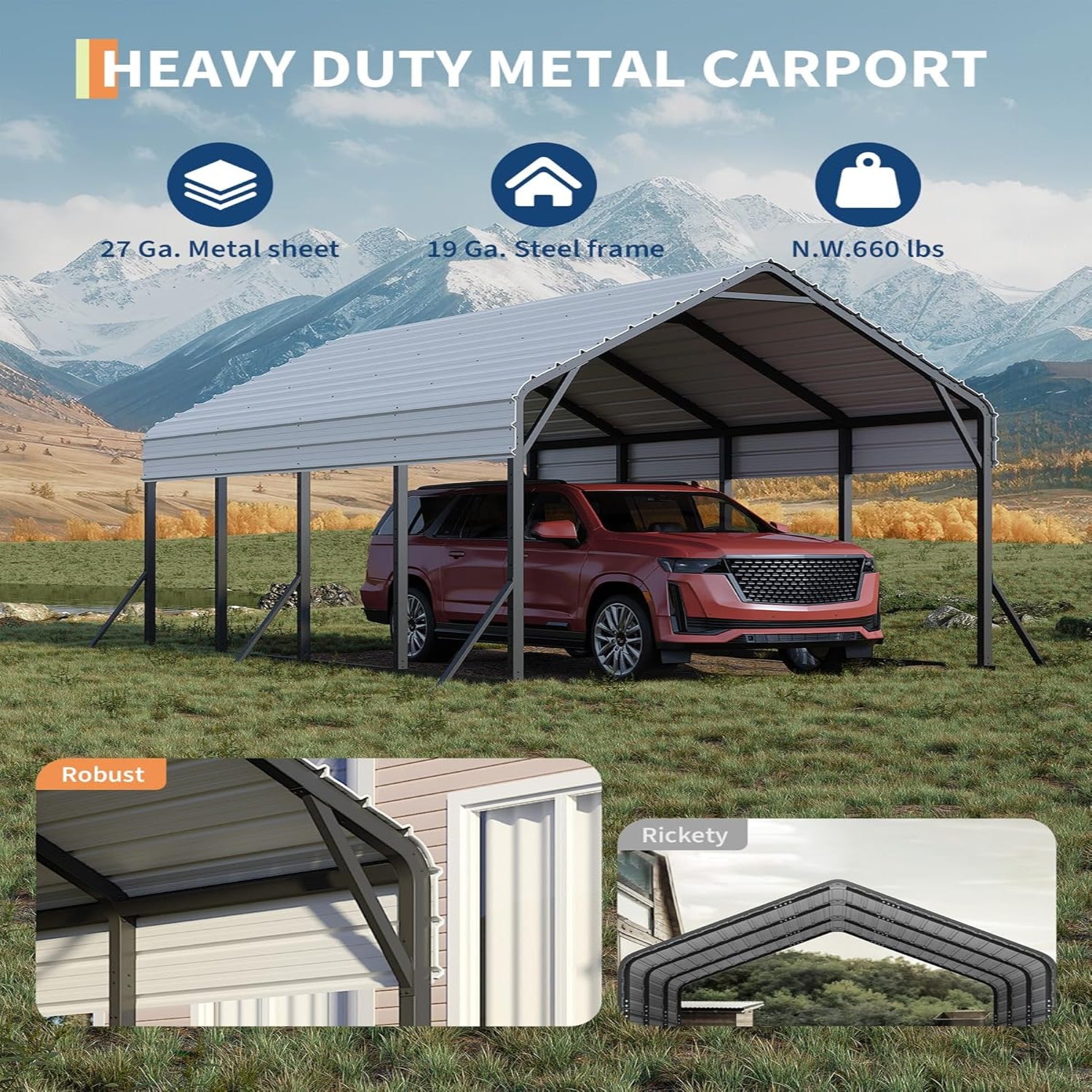 Garvee Oversized Metal Carport 13'x21'x11' Steel Heavy Duty Rust