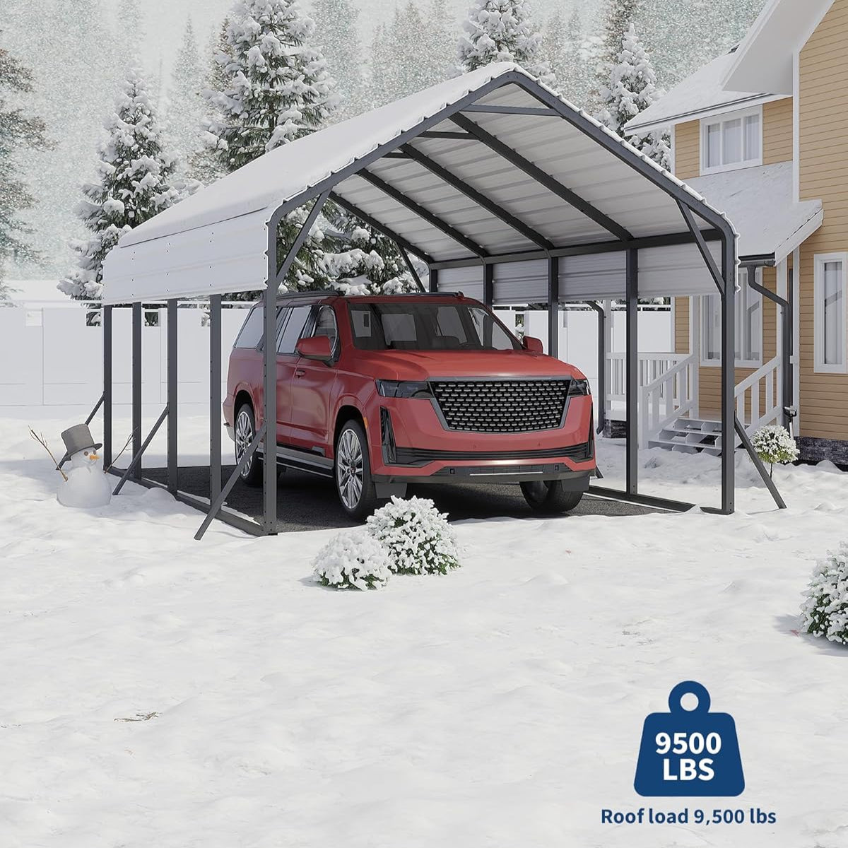 Garvee Oversized Metal Carport 13'x21'x11' Steel Heavy Duty, 600 Lbs Weight, 27 Gauge Sheet Metal Roof, Rust-Resistant Coating, All-Weather Shelter for Trucks & Boats