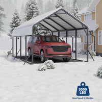 Garvee Oversized Metal Carport 13'x21'x11' Steel Heavy Duty, 600 Lbs Weight, 27 Gauge Sheet Metal Roof, Rust-Resistant Coating, All-Weather Shelter for Trucks & Boats