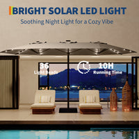 Garvee 15FT Rectangular Patio Umbrella with Solar Lights, Double-Sided, Alloy Steel Pole, Waterproof Polyester, Poolside Garden