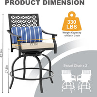 Garvee Outdoor High Swivel Bar Stools, Bar Height Patio Chairs with Cushions, Tall Counter Height Swivel Chairs for Outdoor Use