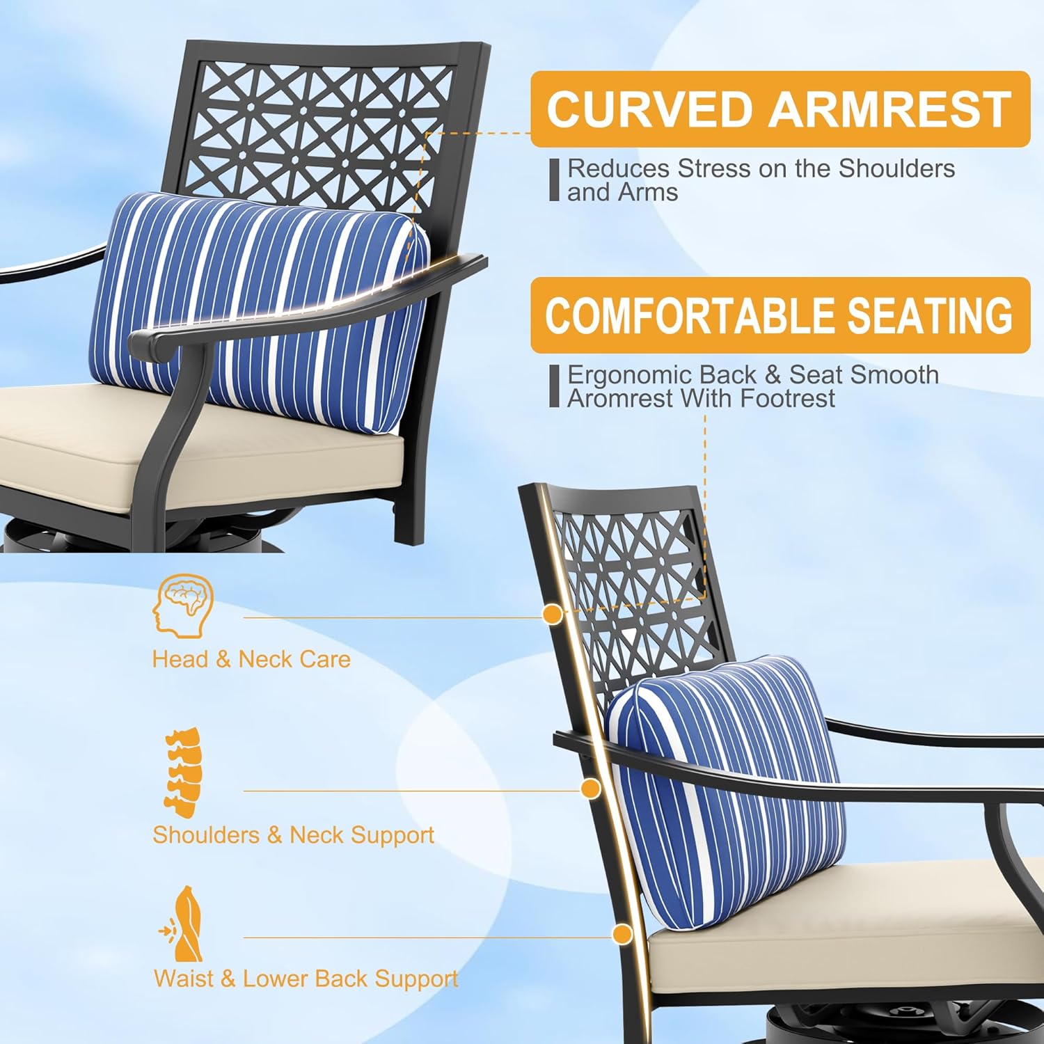 Garvee Outdoor High Swivel Bar Stools, Bar Height Patio Chairs with Cushions, Tall Counter Height Swivel Chairs for Outdoor Use