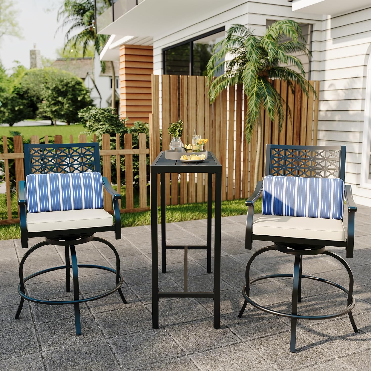 Garvee Outdoor High Swivel Bar Stools, Bar Height Patio Chairs with Cushions, Tall Counter Height Swivel Chairs for Outdoor Use