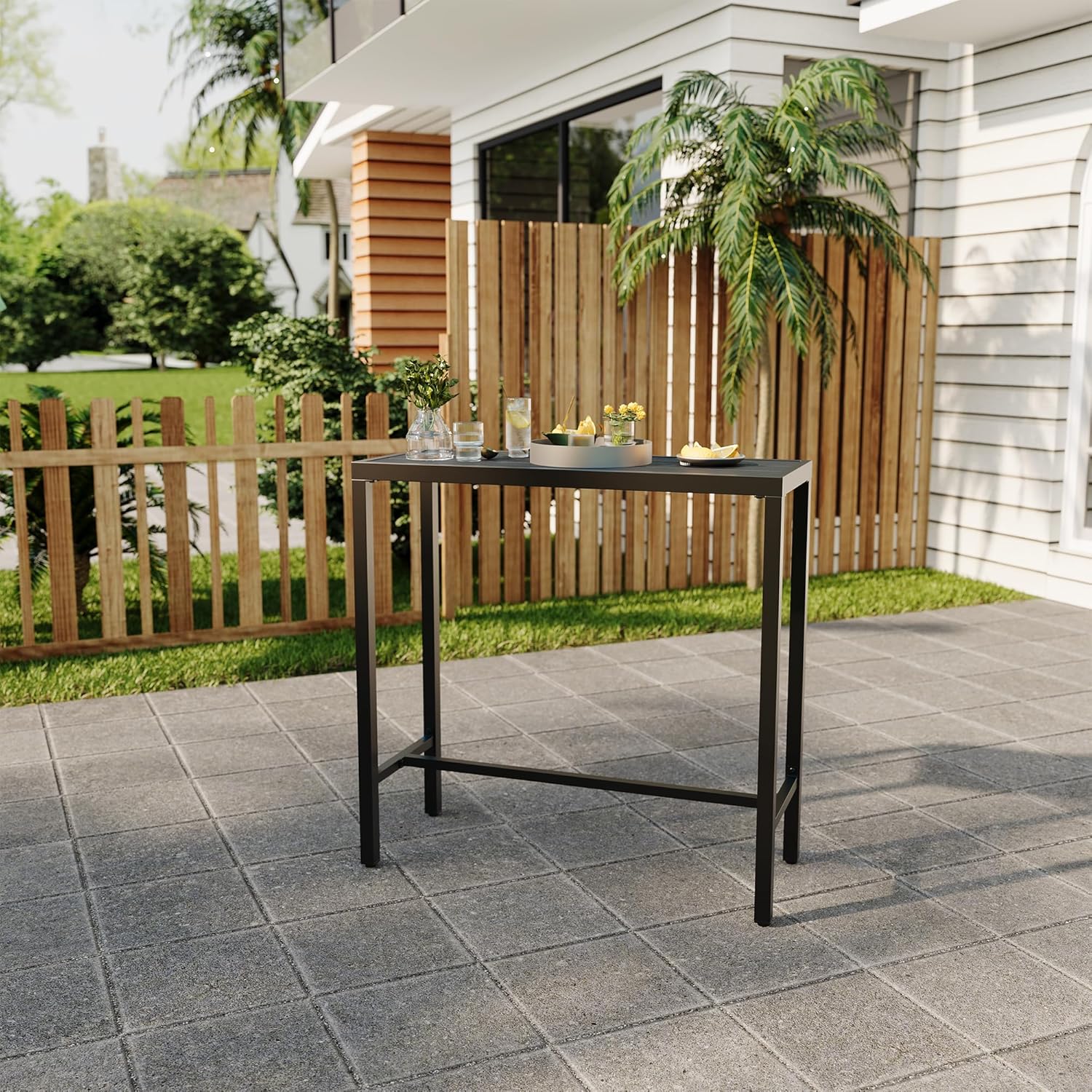 Garvee 39" Outdoor Bar Height Table, Waterproof Patio Table with Powder-Coated Metal Frame, Weatherproof, Sturdy 250 lbs Capacity, Adjustable Feet