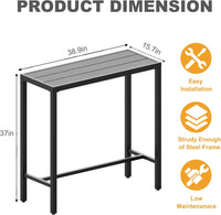 Garvee 39" Outdoor Bar Height Table, Waterproof Patio Table with Powder-Coated Metal Frame, Weatherproof, Sturdy 250 lbs Capacity, Adjustable Feet