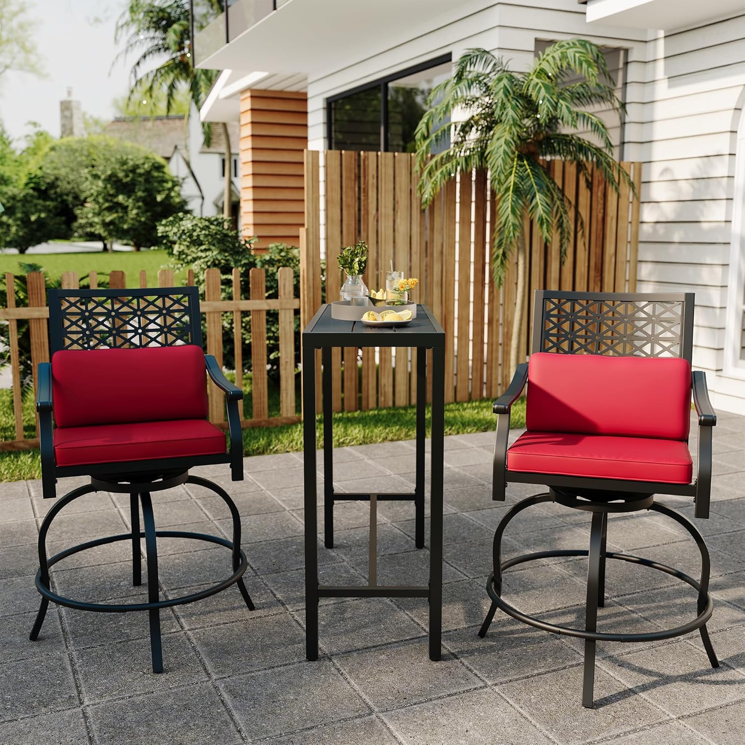 Garvee 39" Outdoor Bar Height Table, Waterproof Patio Table with Powder-Coated Metal Frame, Weatherproof, Sturdy 250 lbs Capacity, Adjustable Feet