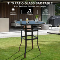 Garvee 31.5"x31.5"x40.6"  Bistro Square Table, Metal Frame Patio Bar Table Tempered Glass, Outdoor Bar Tables