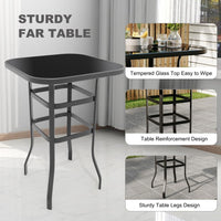 Garvee 31.5"x31.5"x40.6"  Bistro Square Table, Metal Frame Patio Bar Table Tempered Glass, Outdoor Bar Tables