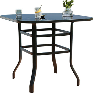 Garvee 31.5"x31.5"x40.6"  Bistro Square Table, Metal Frame Patio Bar Table Tempered Glass, Outdoor Bar Tables