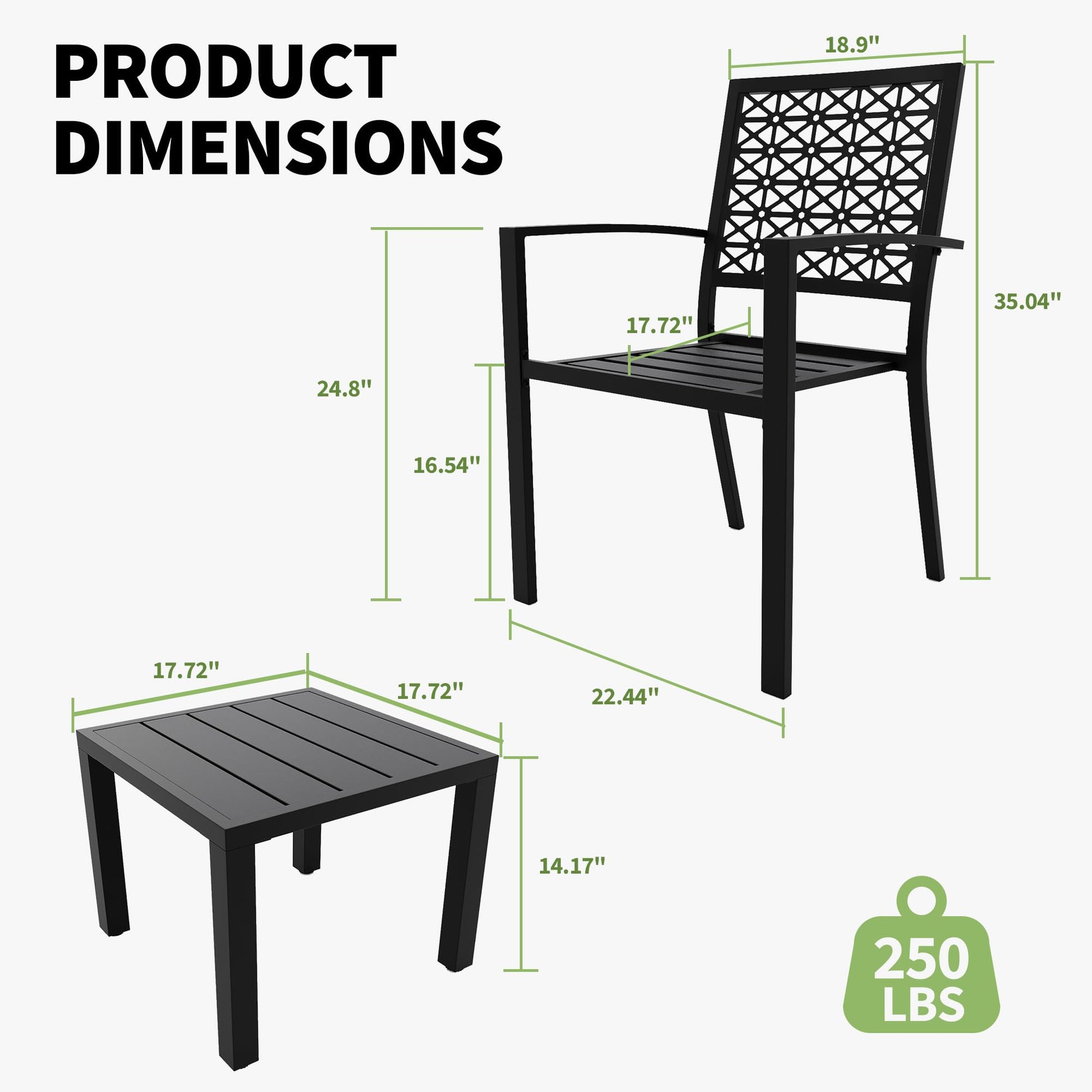 Garvee 3-Piece Outdoor Bistro Set, Modern Patio Furniture Set with Chairs and Table,for Lawn,Garden,Balcony