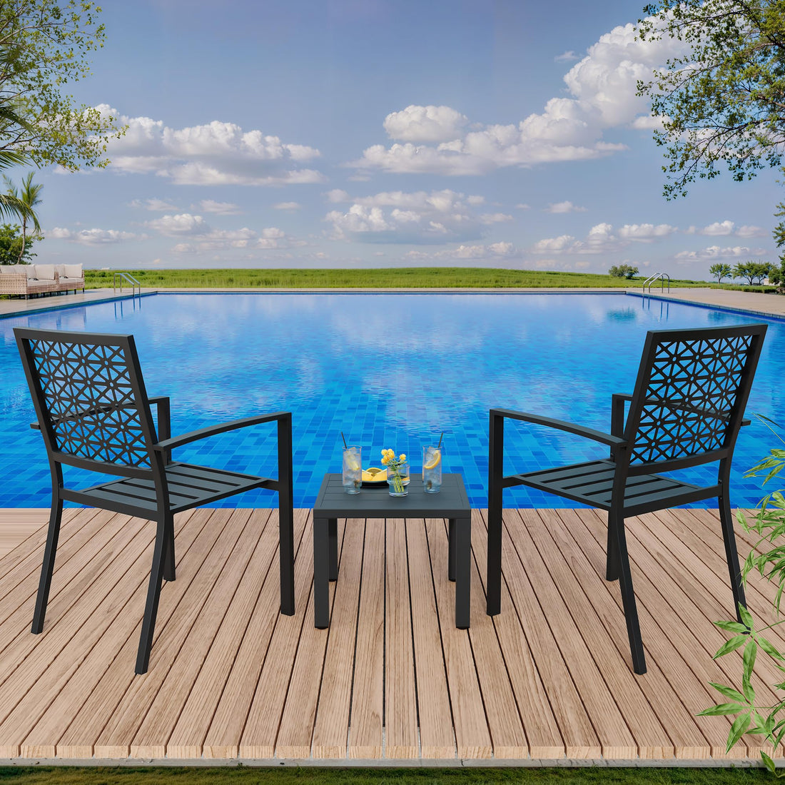 Garvee 3-Piece Outdoor Bistro Set, Modern Patio Furniture Set with Chairs and Table,for Lawn,Garden,Balcony