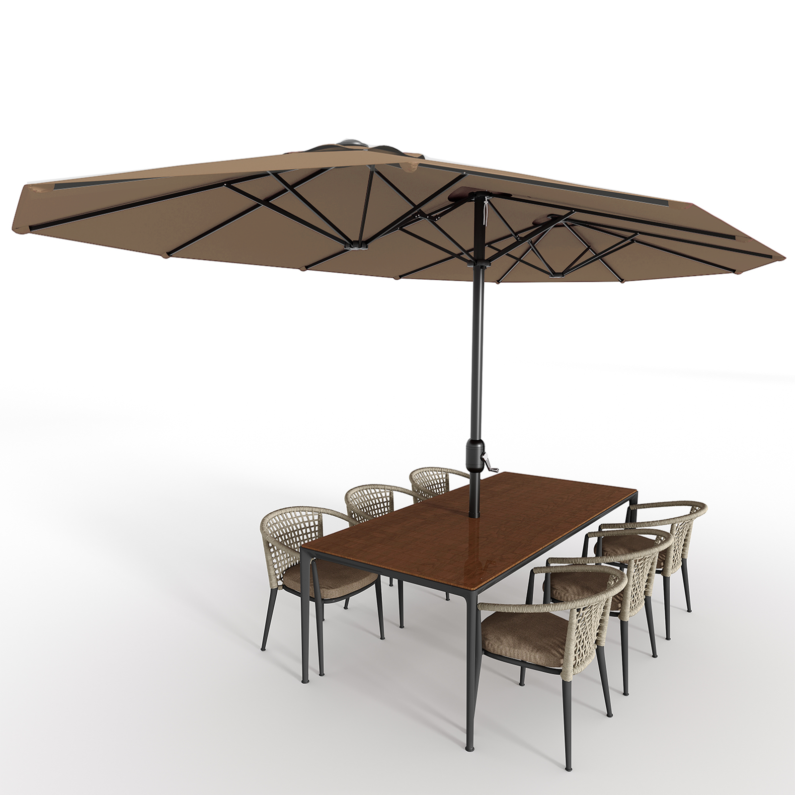 Garvee 13FT Double-Sided Outdoor Patio Umbrella - Fade Resistant Canopy, Rectangular, Tan - Large Shade for Deck & Garden