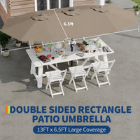 Garvee 13FT Double-Sided Outdoor Patio Umbrella - Fade Resistant Canopy, Rectangular, Tan - Large Shade for Deck & Garden