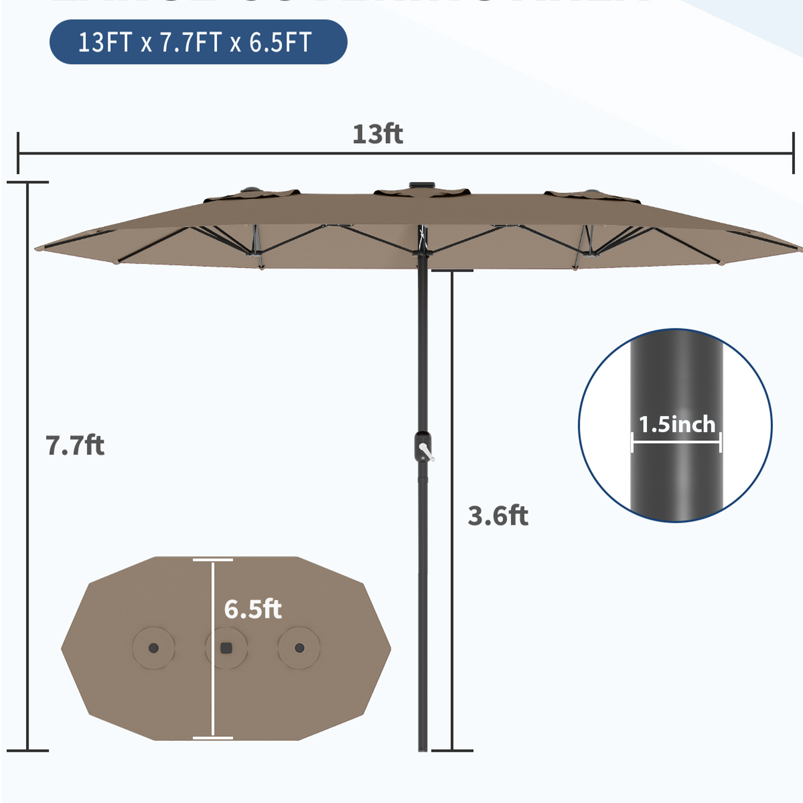 Garvee 13FT Double-Sided Outdoor Patio Umbrella - Fade Resistant Canopy, Rectangular, Tan - Large Shade for Deck & Garden