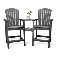 Garvee Recycled Plastic Adirondack Bar Height Stools with Connecting Drink Tray for Patio, Poolside, Garden, Grey