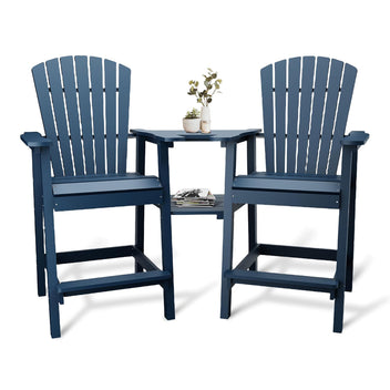 Garvee Recycled Plastic Adirondack Bar Stools (Set of 2) with Drink Tray - Outdoor Counter Height Stools for Patio, Poolside & Garden, Navy Blue