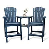 Garvee Outdoor Adirondack Bar Stools Set of 2, HDPE Bar Height Patio Chairs with Connecting Drink Tray, 2" Umbrella Hole & Footrest for Poolside, Deck, Garden, Navy Blue - Navy Blue
