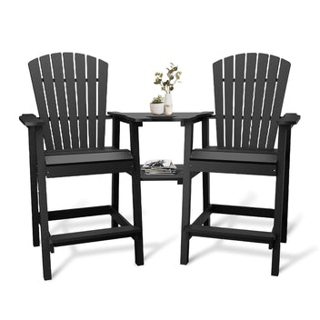 Garvee Recycled Plastic Bar Stools (Set of 2) - Adirondack Style with Drink Tray for Patio, Poolside & Garden, Black