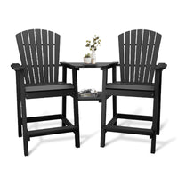 Garvee Recycled Plastic Bar Stools (Set of 2) - Adirondack Style with Drink Tray for Patio, Poolside & Garden, Black